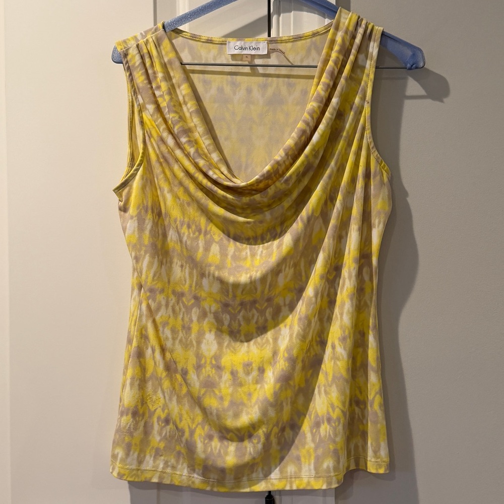 Calvin Klein Yellow & Beige Sleeveless Shell - Small
